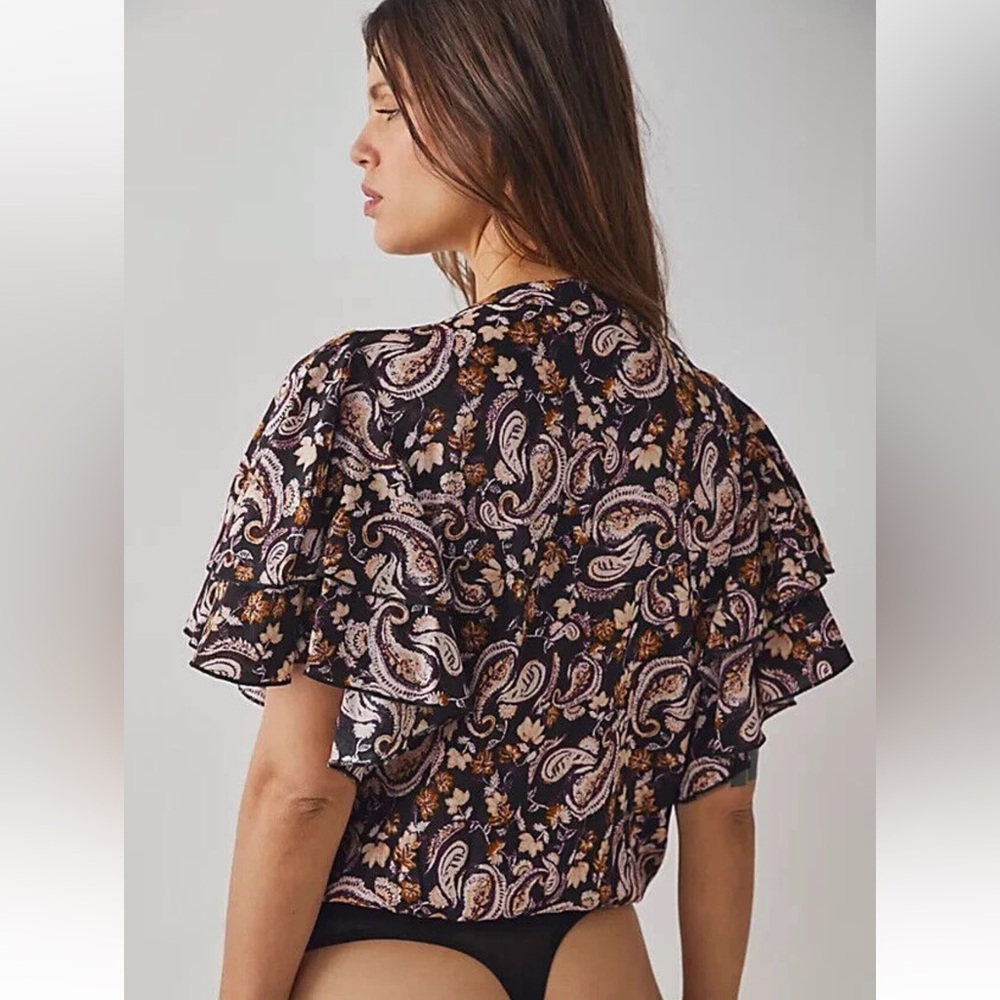 Free People Call Me Later Bodysuit Top Women’s XS Casual Paisley Printed EUC - Picture 4 of 10